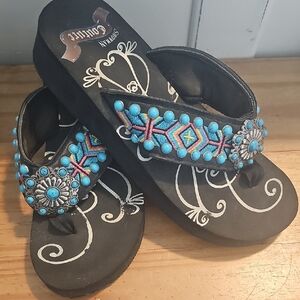 Stylish Western Black and Turquoise Women's Sandals